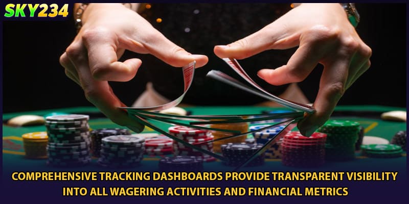 Comprehensive tracking dashboards provide transparent visibility into all wagering activities and financial metrics