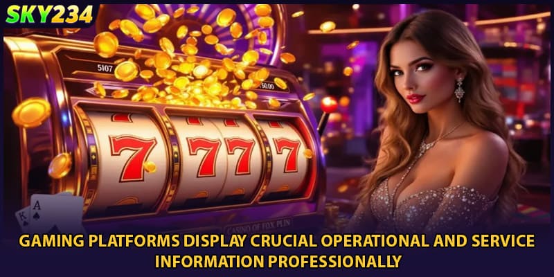 Gaming platforms display crucial operational and service information professionally
