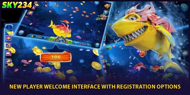 New player welcome interface with registration options